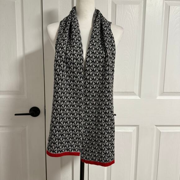 Michael Kors Knit Logo Black Gray Scarf One Size - Picture 3 of 9
